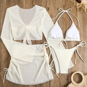 Resim Yazlık plaj için şık ve seksi düz renkli bikini takımı, tatil ve plaj partileri için uygun 