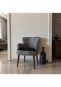 Resim Roma Modern Tekli Koltuk Berjer - Dijital Baskılı Kumaş - Ahşap Ayak - Leopar Desen Leopar 