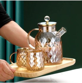 Resim Qerhome Borosilikat Cam Amber Otantik Desenli Cam Demlik & Sürahi 1000 Ml Alk Amber 