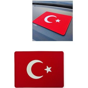 Resim Türk Bayrak'lı Araç İçi Torpido Kaymaz Ped-Oto Telefon Tutucu Kaydırmaz Torpido Üstü Ped 