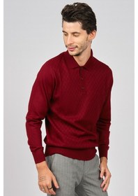 Resim Pave Erkek Baklava Desenli Yün Kazak 4536034 Bordo Bordo 