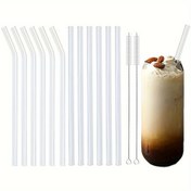 Resim 200*8 Yeniden Kullanılabilir Cam Pipetler 12 Adet Cam Pipet ve 2 Temizleme Fırçası ile İçecekler Süt Çayı İçin Uygun Ev Partileri ve Geziler İçin 