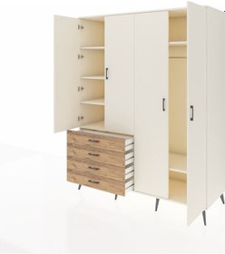 Resim Kronos Gardrop 6 Raflı 4 Çekmeceli Tek Askılı 176x59x221 Aytaşı-aytaşı/çam Aytaşı/çam 