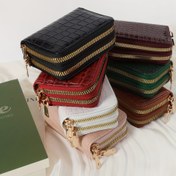 Resim 1 adet Kadınlar için Suni Deri İnce Cüzdan, Rahat Stil Çift Fermuarlı Kredi Kartı Tutucu, Polyester Astarlı, Çok İşlevli Mini Clutch Kaydırmalı Cepli, Kuru Bezle Kolay Temizlenir 