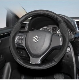 Resim Xuweiwei Suzuki 38cm Yuvarlak Direksiyon Kılıfı Mocha Brown Karbon Fiber Desenli Yapay Deri - 