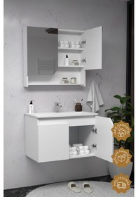 Resim Teta Home Napoli 65 Cm Mdf Banyo Dolabı Seti Beyaz Beyaz 