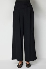 Resim Beli Fularlı Pile Detaylı Pantolon - Kahve / M 