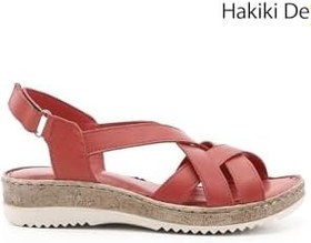 Resim GÖNDERİR Kadın Cırt Bantlı Dolgu Topuk Hakiki Deri Sandalet DYZA65145041 