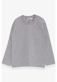 Resim Breeze Erkek Bebek Uzun Kollu Tişört Cepli 9 Ay-3 Yaş, Gri Melanj 