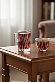 Resim Çelik Tabaklı 18 Parça Modern Cam Çay Takımı Şeffaf 