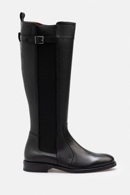 Resim RUJO Siyah Hakiki Deri El İşçiliği Yandan Fermuarlı Elastilastikli Binicii Çizmesi 
