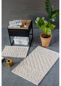 Resim Hcw Aztech Bej %100 Pamuk Viskon 2 Parça Banyo Paspas Seti 40 60+60 100 Cm Bej 