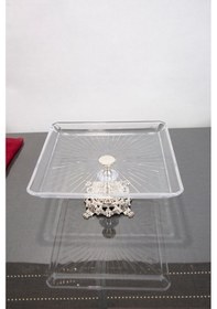 Resim Argkristal Madlen Kare Servis Ve Sunum Tabağı Gümüş Detaylı Metal Ayaklı 24x24x14 Gümüş 
