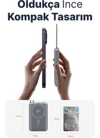 Resim S-LINK QP110 10000mAh Magsafe 15W QI2 PD22.5W Gri LCD Taşınabilir Pil Şarj Cihazı Powerbank 