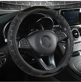 Resim Honeybeeshop 38 1cm Siyah Sahte Deri Spor Araba Direksiyon Kapağı Futbol Desenli Kaymaz Nefes Alabilen Siyah 