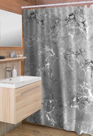 Resim KARO DESIGN Gümüş Mermer Desenli Su Geçirmez Banyo Ve Duş Perdesi 