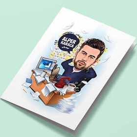 Resim İş Yorgunu Erkek Karikatürlü Tebrik Kartı 
