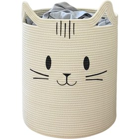Resim Sevimli Kedi Desenli Çocuk Odası Sepeti - Siyah 
