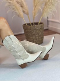 Resim SHOEMARK Maisy Bej Nakış Detaylı Süet Western Çizme 
