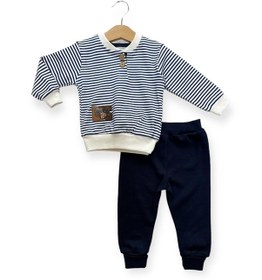 Resim Çizgili Lacivert Uzun Kollu Erkek Bebek Takımıı Lacivert 