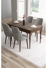 Resim Canisa Tia Serisi 80x132 Açılabilir Mdf Mutfak Masası Takımı Barok Desen Masa 4 Gri Sandalye Masa Barok Ahşap Desen Sandalye Gri 