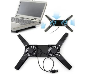 Resim FourForce Ultra Küçük Katlanabilir Dizüstü Bilgisayar Soğutucu, Şık Tasarım, 2 Fan, USB Bağlantılı, Siyah Plastik Ayaklar 