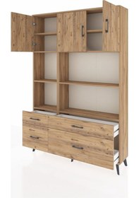 Resim Arges Dolap 8 Raflı 4 Çekmeceli 3 Kapaklı 132x30x195 Çam-çam/çam Çam 