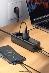 Resim MO DOU 6in1 67W GaN Akıllı Priz | 3A Hızlı Şarjlı Masaüstü Çoklu Şarj İstasyonu 3 Type-C + 1 USB + 2 ACPriz 