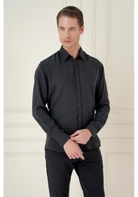 Resim Efor Slim Fit %100 Modal Uzun Kol Klasik Siyah Gömlek Gk 743 Siyah 