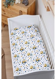 Resim Organik Bebek Boy Lastikli Çarşaf Seti 80x140 - Hareketli Tekerlekler 