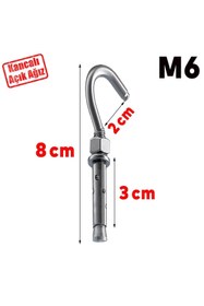 Resim NZB Kancalı Çelik Dübel Hamak Salıncak Boks Torbası Lamba Avize İçin Gömlekli Açık Ağız Kanca M6 