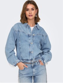 Resim Onlsunset Ls Rhınestone Jacket Red Dnm Kadın Light Blue Denim Denim Ceket - 15342631 Denim 