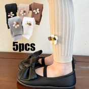 Resim 5 adet Kızlar için Yüksek Elastik Örgü Tayt - Çiçekli Bel Bandı ile Yumuşak Esnek Düz Renk Capri Pantolon, Tüm Mevsimler için Rahat ve Nefes Alabilir, Gençler ve Gençler için Mükemmel 