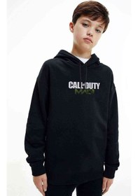 Resim Call Of Dutf Mw3 Baskılı Unisex Çocuk Kapüşonlu Siyah Sweatshirt Siyah 