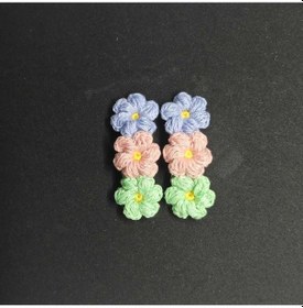 Resim Üç Çiçek Şık Tasarım Amigurumi 2 Li Toka Seti Pastel Tek Ebat Çok Renkli 