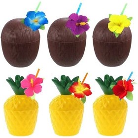 Resim Ananas & Hindistan Cevizi Tasarımlı Pipetli Bardak Seti 6 Adet Diğer 