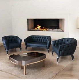 Resim Garden House Siyah Deri Metal Ayaklı Powel Ofis Koltuk Takımı Çok Renkli 