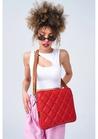 Resim Omuz Askılı Notebook Çanta Tablet Laptop Kılıfı 13"-14" Kapitone Deri Kırmızı Renkli 