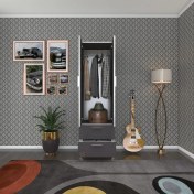 Resim Kenzlife gardırop 2 kapaklı kapılı 2 çekmeceli kamelya 168*50*42 gri ayaklı gardolap dolap 