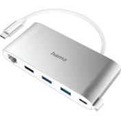 Resim Usb-C Hub, Multiport, 8 Ports, 3 x Usb-A, 2 x Usb-C, Vga, Hdmı™, Lan 