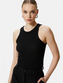 Resim Halter Yaka Atlet Fitilli Viskon Karışımlı 