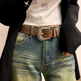 Resim 1 adet Bohemian Tarzı Geniş Kadın Kemer - Suni Deri ile Çinko Alaşım Fermuar, Jeanler için Çok Yönlü Aksesuar, Etkinlikler, Gece Dışarı Çıkışları ve Olgun Davetler için Uygun - Non-Tekstil, Hafif Gövde Tasarımı 