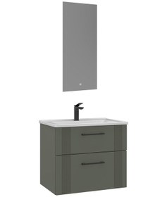 Resim Orka Bari 65 Cm Mat Yeşil Led'li Aynalı Banyo Dolabı Takımı Mat Yeşil 