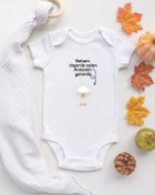 Resim TUĞBABABY Özel Tasarım Babam Dışarda Aslan Annemin Yanında Kuzu Yazılı Bebek Body Beyaz Badi Zıbın 