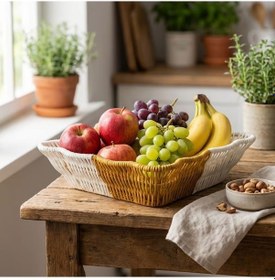 Resim Buffer Kare Dalgalı Çift Renkli Plastik Rattan Ekmek Ve Meyve Sepeti - Çok Amaçlı Banyo Ve Mu Çok Renkli 