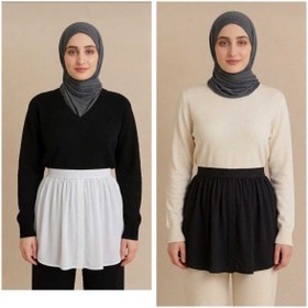 Resim fh fashionhere Tesettür 2'li Paket Siyah-Ekru Kurtarıcı Uzatıcı Etek İçlik Kazak Altı Yarım Gömlek 