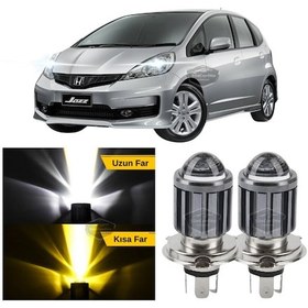Resim Honda Jazz 2009-2019 Uyumlu Mercekli Far Ampulü Led Xenon Çift Renk Sarı-beyaz Far Şimşek Etkili C Led Lamba Uzun LED Far 56164825 