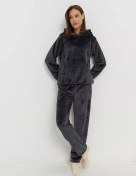 Resim Siti Teks Kapüşonlu Sıcak Ev Pijaması Pantolonlu 174560091 Gri 