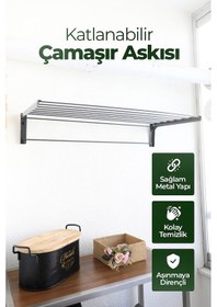 Resim Duvara Monte Katlanabilir Çamaşır Askısı - 85x40 Cm - Gri 