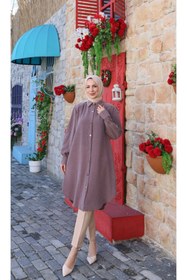 Resim HNT Hayrunnisa Tesettür Uzun Düğmeli Tunik Kahve HNT8533 